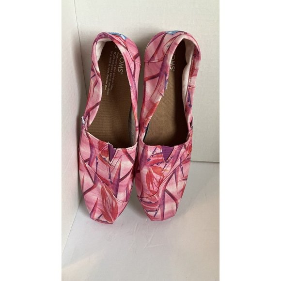 TOMS Pink & Burgundy Bamboo Pattern  womens SZ 10 slip on canvas Shoes WORN ONCE - Picture 3 of 7